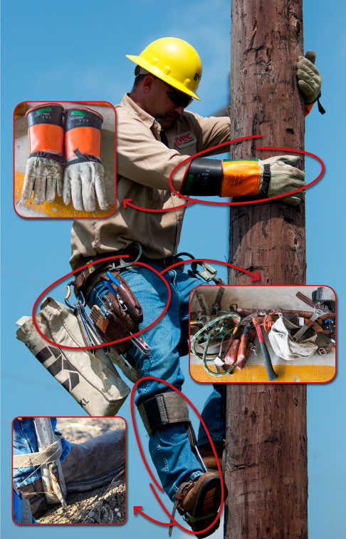 GVEC Lineman Pole Climbing in Safety Gear