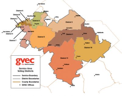 A Map Graphic of GVEC's Service Territory, GVEC District Meeting Map