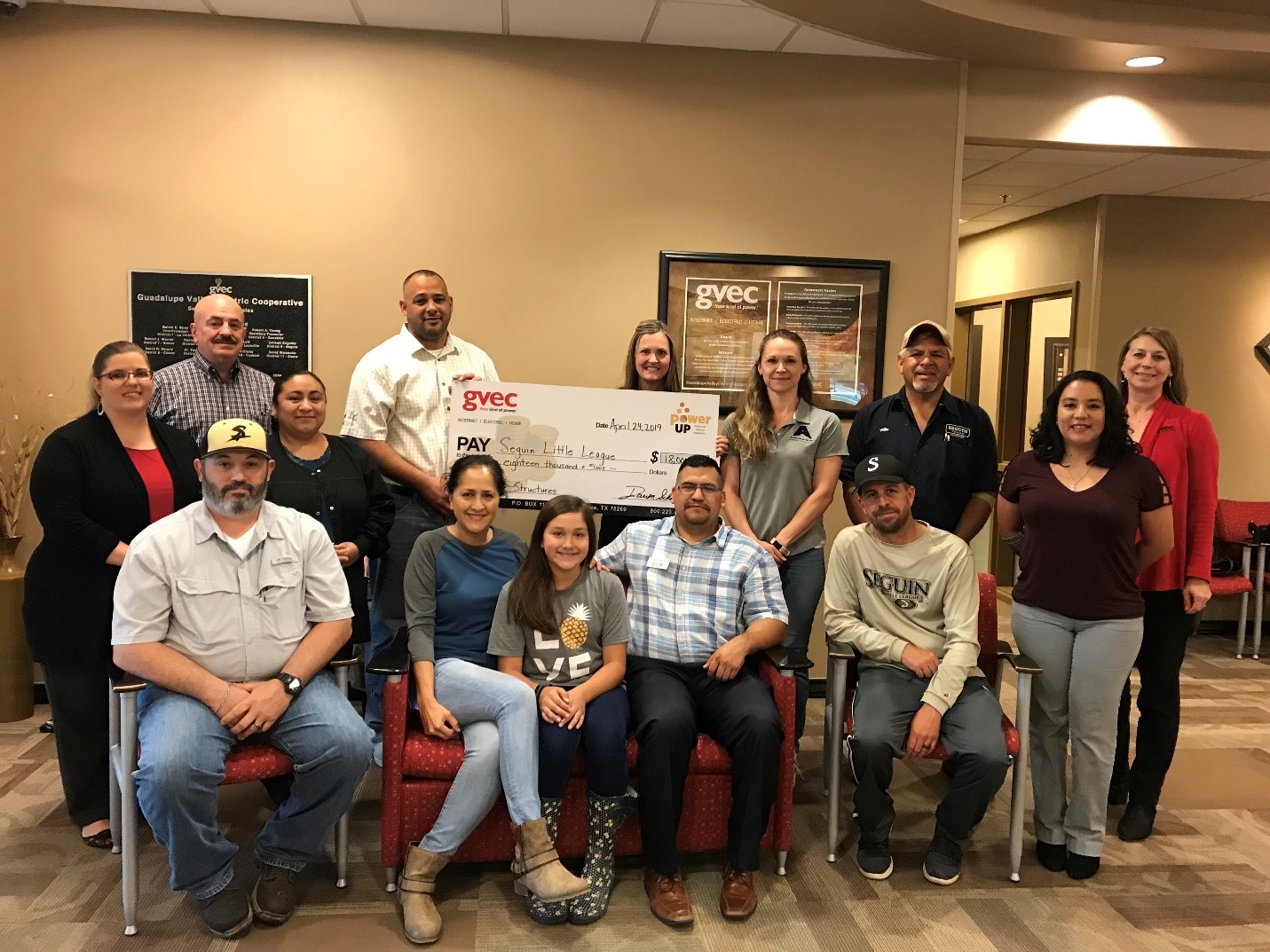Seguin Little League accepts Power Up grant for $18,000.