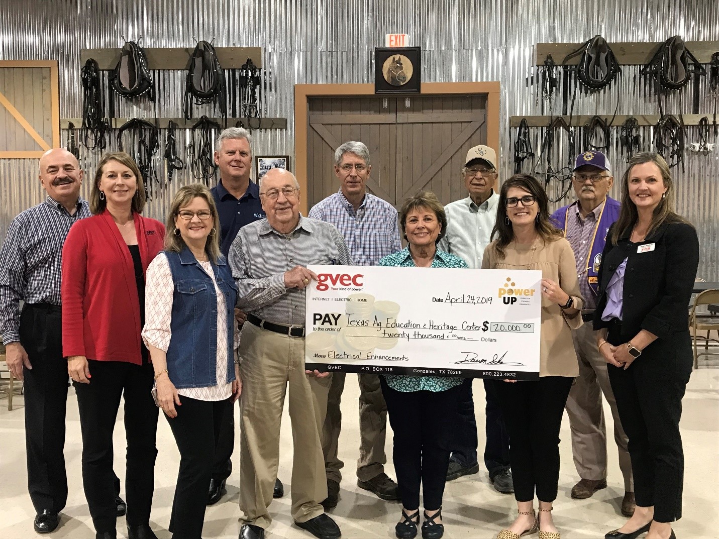 The Texas Agriculture Education and Heritage Center, Seguin, accepts Power Up grant for $20,000.