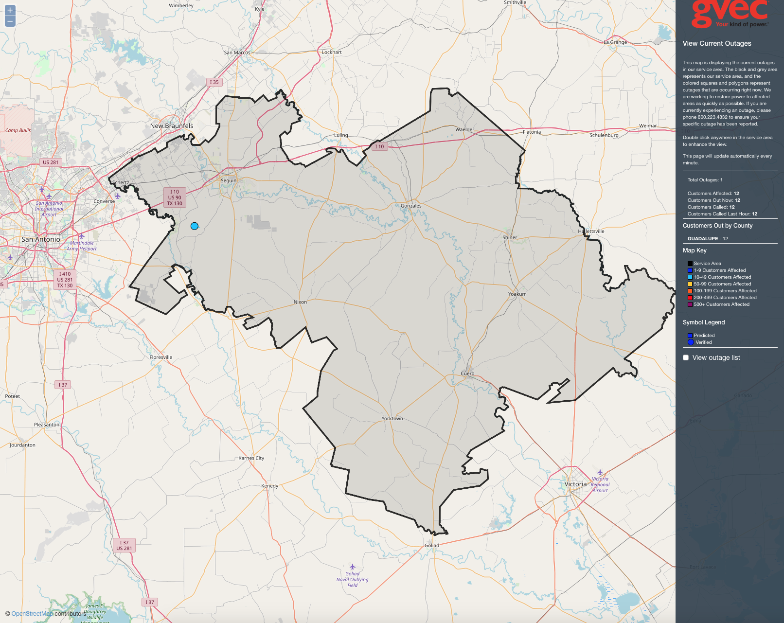 ac electric power outage map Outage Viewer Outage Map Guadalupe Valley Electric Cooperative ac electric power outage map