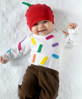 Picture of a baby dress in a baby-cakes lil-cupcake treat homemade Halloween costume