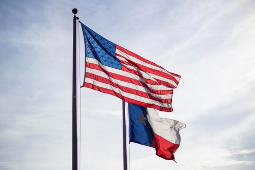 Texas and American Flag in Cuero, TX