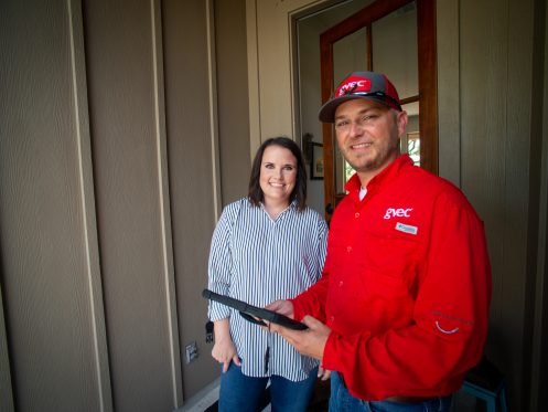 GVEC Electrician and Customer in Cuero, TX