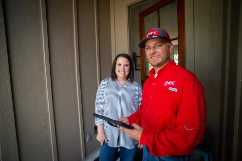 GVEC Electrician and Customer in Cuero, TX