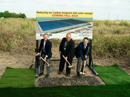 A major solar project is being developed in Central Texas as a partnership between global automotive supplier Vitesco Technologies, San Antonio-based Big Sun Solar and the Guadalupe Valley Electric Cooperative (GVEC) and is believed to be one of the first three-party power purchase agreements in Texas. Groundbreaking for the project began in late July and is expected to be completed and commissioned by the end of 2023. The solar project will be built on 12 acres adjacent to the Vitesco Technologies manufacturing facility in Seguin supporting the company's role as a leading international supplier of modern drive systems and electrification solutions for sustainable mobility. Through the power purchase agreement, Big Sun Solar will build, own and operate the solar project, and Vitesco Technologies will purchase from GVEC the electricity generated to offset its energy consumption. The 2.6MWdc project will generate roughly 4,800 megawatt hours per year through 4,800 solar panels, which use trackers to follow the sun’s changing position throughout the day. That will meet about 13 percent of Vitesco Technologies’ annual energy consumption at the Seguin facility. This is enough energy to power 330 Texas homes (avg. 1,800 square feet) per year and to reduce emissions equivalent to removing nearly 600 cars from the road for a year. “The Seguin facility is one of our largest manufacturing plants in the world and a key contributor to Vitesco Technologies’ ability to serve U.S. and global automakers with powertrain technology,” said Scott Williams, head of Operations for Vitesco Technologies North America. “Our collaboration with Big Sun Solar has led to a significant leap forward in allowing us to also meet our corporate environmental and sustainability targets. Our corporate values of Passionate, Partnering and Pioneering are on full display thanks to the expertise and support received from Big Sun Solar and GVEC.” By 2030, Vitesco Technologies wants to achieve climate neutrality for its entire production and internal business activities. The company has also set itself the ambitious goal of making its entire value chain climate neutral by 2040 at the latest. This also includes all business activities outside the company's own processes – from the extraction of raw materials to the use of products. "Converting the transportation sector to climate neutral solutions is daunting but also achievable. We're proud and excited to work with companies such as Vitesco Technologies who are taking the lead," said Big Sun Solar CEO Robert Miggins. GVEC General Manager and Chief Executive Officer Darren Schauer commented, “GVEC is pleased to be a part of this inaugural collaboration with Vitesco Technologies and Big Sun Technologies. As a cooperative serving one of the largest manufacturing clusters in South Texas, we are committed to working with our commercial and industrial customers on creative solutions to meet their sustainability goals. This flexibility helps attract and retain prominent businesses such as Vitesco in our service area. We are proud to support this endeavor recognizing it will spur jobs, the local economy, and community resources well into the future.” Vitesco Technologies, which has been an important part of Seguin’s economy for more than 50 years, manufactures state-of-the-art powertrain technologies for sustainable mobility. Its 1700 employees represent roughly five percent of the Seguin population. This project marks the global company’s largest solar project in North America. Photo from groundbreaking ceremony featuring (left to right) Sean Alvarez, Chief Operating Officer, GVEC; Richard Anderson, Vice President, Plant Manager, Vitesco Technologies; Robert Miggins, Cofounder and CEO, Big Sun Solar.