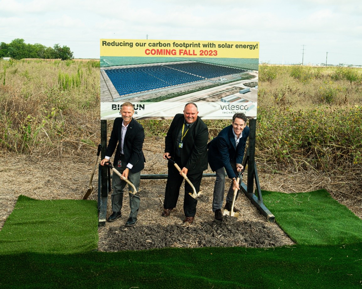 A major solar project is being developed in Central Texas as a partnership between global automotive supplier Vitesco Technologies, San Antonio-based Big Sun Solar and the Guadalupe Valley Electric Cooperative (GVEC) and is believed to be one of the first three-party power purchase agreements in Texas. Groundbreaking for the project began in late July and is expected to be completed and commissioned by the end of 2023. The solar project will be built on 12 acres adjacent to the Vitesco Technologies manufacturing facility in Seguin supporting the company's role as a leading international supplier of modern drive systems and electrification solutions for sustainable mobility. Through the power purchase agreement, Big Sun Solar will build, own and operate the solar project, and Vitesco Technologies will purchase from GVEC the electricity generated to offset its energy consumption. The 2.6MWdc project will generate roughly 4,800 megawatt hours per year through 4,800 solar panels, which use trackers to follow the sun’s changing position throughout the day. That will meet about 13 percent of Vitesco Technologies’ annual energy consumption at the Seguin facility. This is enough energy to power 330 Texas homes (avg. 1,800 square feet) per year and to reduce emissions equivalent to removing nearly 600 cars from the road for a year. “The Seguin facility is one of our largest manufacturing plants in the world and a key contributor to Vitesco Technologies’ ability to serve U.S. and global automakers with powertrain technology,” said Scott Williams, head of Operations for Vitesco Technologies North America. “Our collaboration with Big Sun Solar has led to a significant leap forward in allowing us to also meet our corporate environmental and sustainability targets. Our corporate values of Passionate, Partnering and Pioneering are on full display thanks to the expertise and support received from Big Sun Solar and GVEC.” By 2030, Vitesco Technologies wants to achieve climate neutrality for its entire production and internal business activities. The company has also set itself the ambitious goal of making its entire value chain climate neutral by 2040 at the latest. This also includes all business activities outside the company's own processes – from the extraction of raw materials to the use of products. "Converting the transportation sector to climate neutral solutions is daunting but also achievable. We're proud and excited to work with companies such as Vitesco Technologies who are taking the lead," said Big Sun Solar CEO Robert Miggins. GVEC General Manager and Chief Executive Officer Darren Schauer commented, “GVEC is pleased to be a part of this inaugural collaboration with Vitesco Technologies and Big Sun Technologies. As a cooperative serving one of the largest manufacturing clusters in South Texas, we are committed to working with our commercial and industrial customers on creative solutions to meet their sustainability goals. This flexibility helps attract and retain prominent businesses such as Vitesco in our service area. We are proud to support this endeavor recognizing it will spur jobs, the local economy, and community resources well into the future.” Vitesco Technologies, which has been an important part of Seguin’s economy for more than 50 years, manufactures state-of-the-art powertrain technologies for sustainable mobility. Its 1700 employees represent roughly five percent of the Seguin population. This project marks the global company’s largest solar project in North America. Photo from groundbreaking ceremony featuring (left to right) Sean Alvarez, Chief Operating Officer, GVEC; Richard Anderson, Vice President, Plant Manager, Vitesco Technologies; Robert Miggins, Cofounder and CEO, Big Sun Solar.