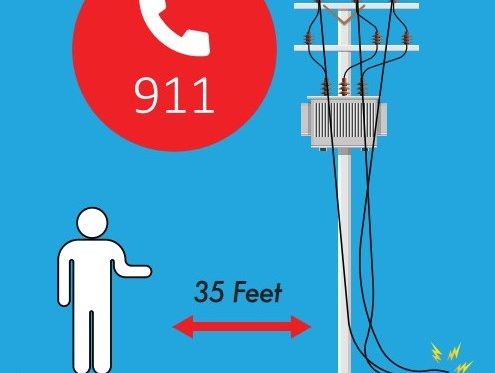 Stay 35 feet away from downed power lines.