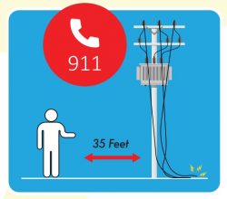 Stay 35 feet away from downed power lines.