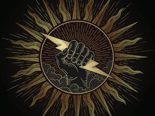 Hand holding a lightning bolt