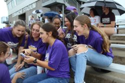 Group of girls looking at a phone